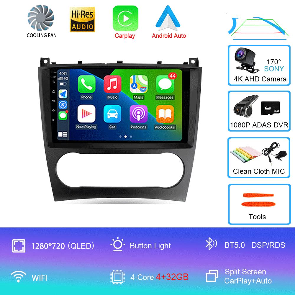 Radio auto Android 14 Carplay pentru Benz W203 W209 C180 C200 C220 C230 2004 - 2011, navigație GPS, player multimedia, wifi + 4G BT Auto