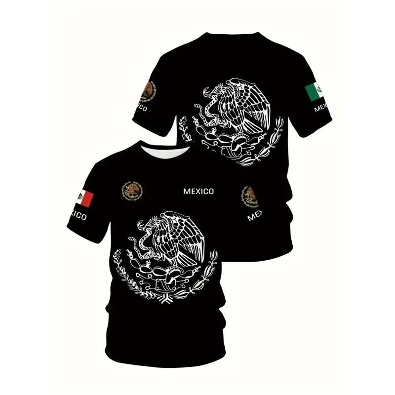 Mens Mexico Flag 3D Printed Short Sleeve T-Shirt Loose Fit Breathable Sport Tee Football Fans