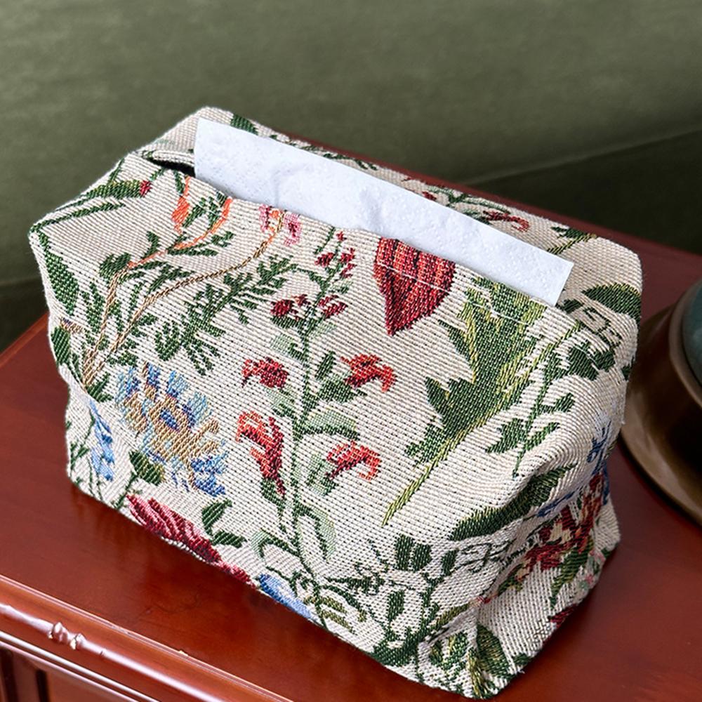 

1PC Chinese Style Flower Embroidery Storage Bag Creative Desktop Tissue Holder Fabric Drawer for Home Decoration