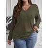 Women S V Neck Long Sleeve Pullover Top Solid Color Plus Size Brushed Ribbed Top