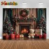 Mocsicka Christmas Fireplace Photography Background Home Xmas Tree Decoration Adult Children Photo Backdrop Holiday Party Banner