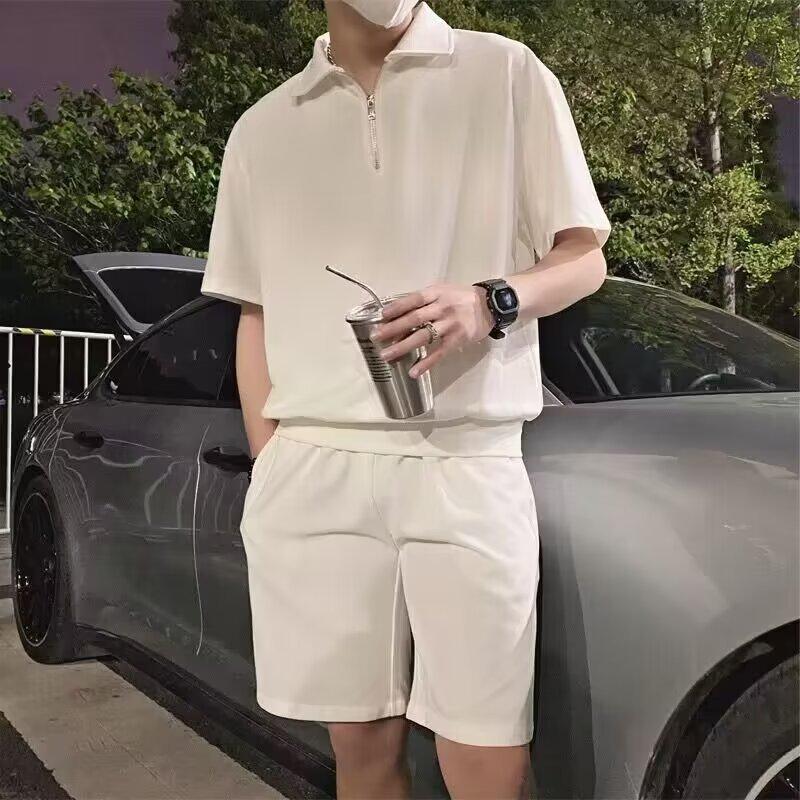 

Мужской модный летний костюм-двойка: поло с коротким рукавом и спортивные шорты L абрикосовый