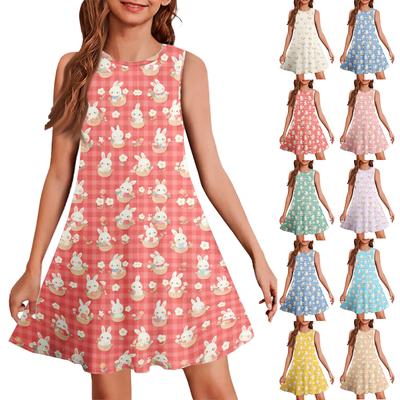 Ärmelloses Sommerkleid für Mädchen mit Aufdruck in Farbe, legeres Kleid