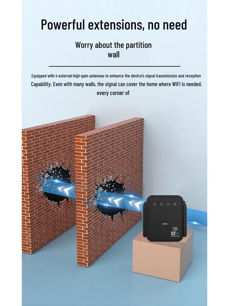 WiFi Repeater Signal Booster 300M, Powerful Dual-Mode Wireless Network Amplifier with Anti-Interference for Home