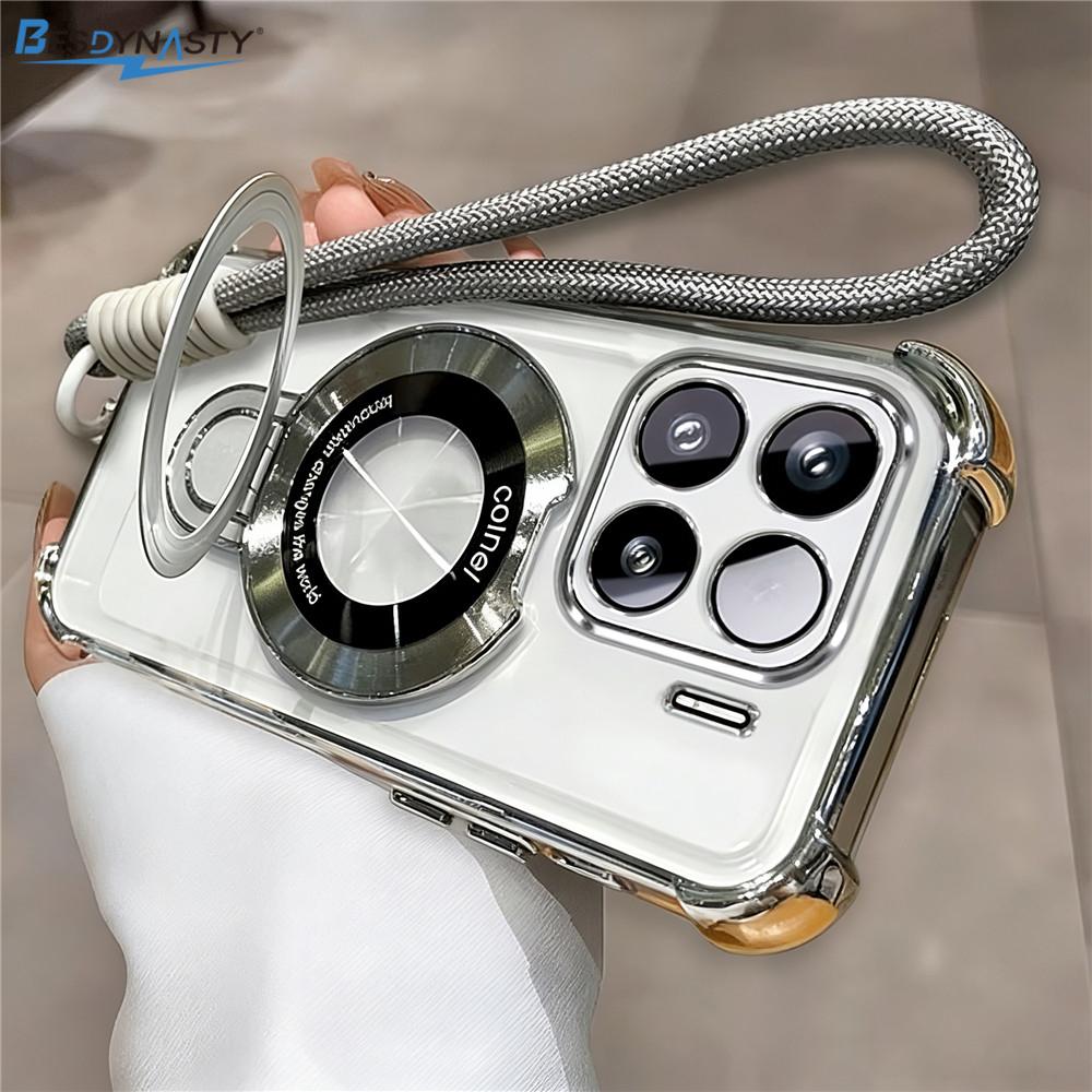 Rope Lanyard Strap Stand Phone Case For Xiaomi Redmi Note 15 5G 14 13 Pro Plus 12 Pro Transparent Shockproof Soft Cover