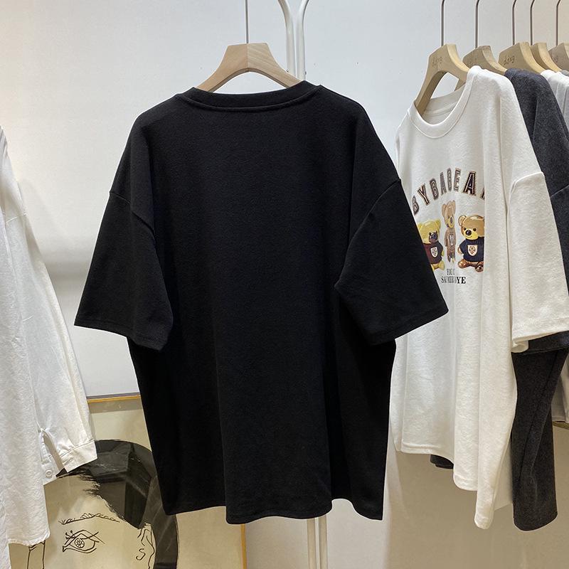 Camiseta Holgada de Algodón para Mujer con Estampado de Tres Ositos - Top de Moda Casual de Verano
