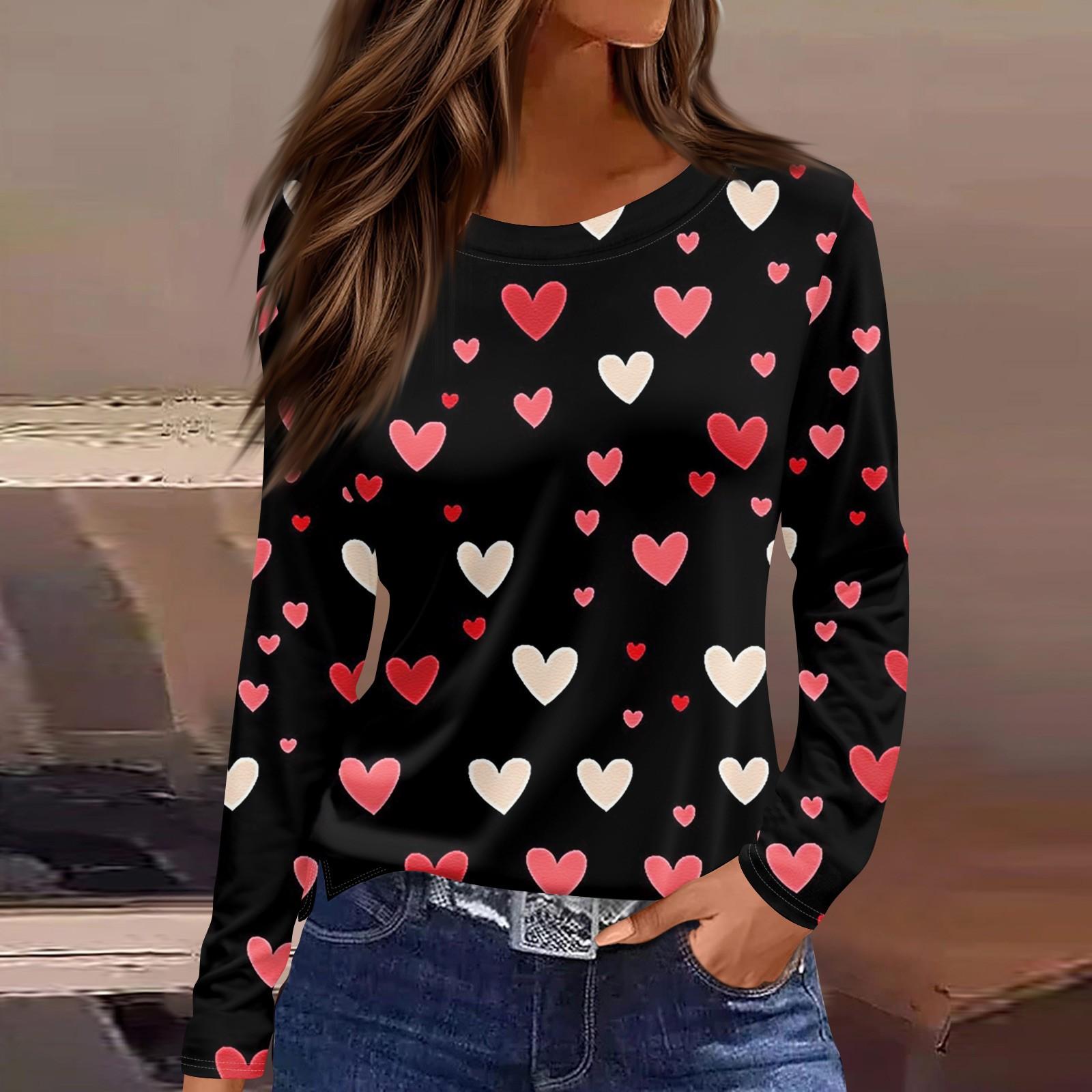 

Женская модная повседневная футболка с круглым вырезом и принтом ко Дню святого Валентина XXXL красный