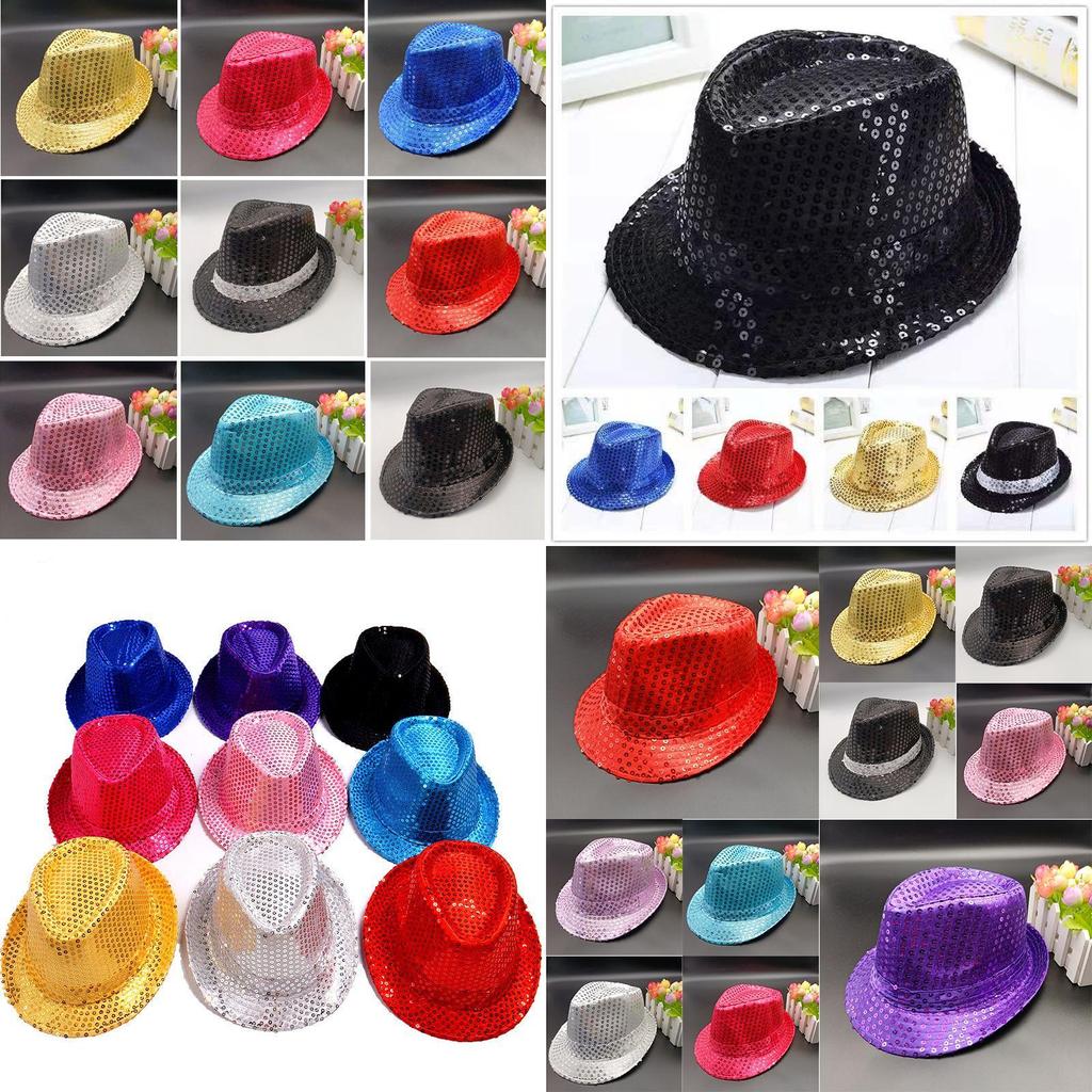 Trilby Sequin Hat Cap Sequinned Dance Party Costume Mj Jazz Performance Fedora