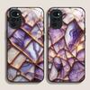 Stylish Purple-Crystal Marble Texture Tempered Glass Phone Case for Motorola Moto G85 G84 G75 Edge 50 Fusion 40 Neo 30 Pro Cover