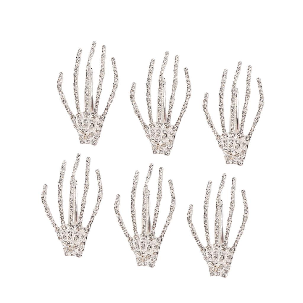 Skeleton Hand Hair Clip Punk Rock Horror Rhinestone Bone Hair Barrette Claws for Halloween Party Cosplay Gifts Silver