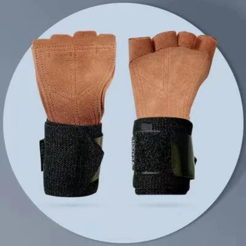 Cowhide Gym Gloves Wrist Brace Anti-Skid Weight Lifting Grip Pads Deadlifts Workout Fitness Gloves Pull Ups Bracer Protection