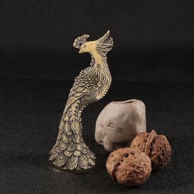 Messing Pfauenstatue Desktop Ornament, Retro Handwerk Reichtumsdekor, Glücksbringer-Figur für