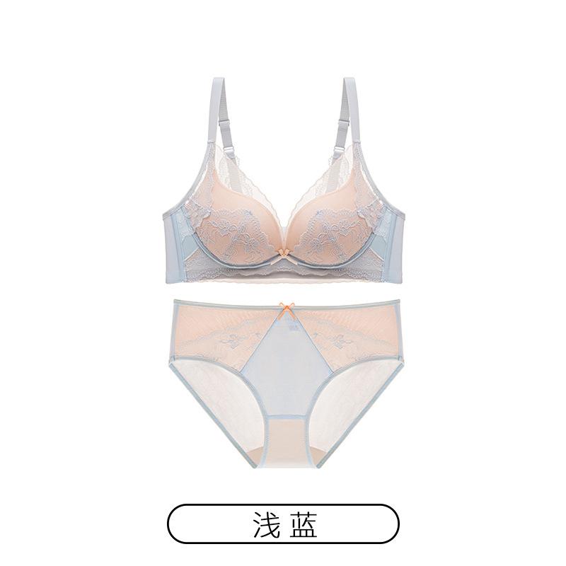 Sexy lace back without steel ring anti-sagging bra, small chest not empty cup bra set