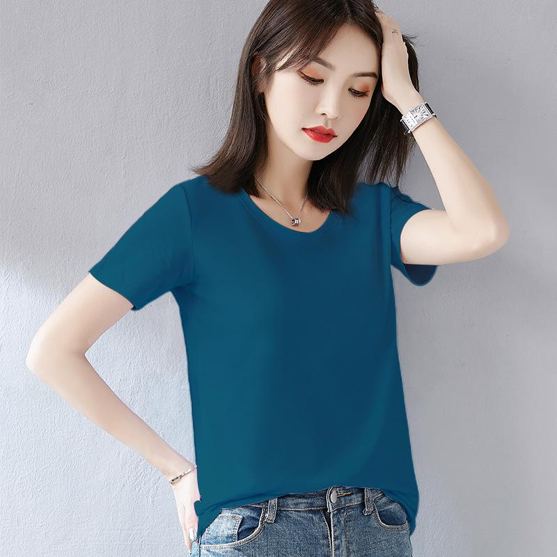 Women's 2022 Green Heart-Shaped V-Neck Short-Sleeve Cotton T-Shirt - Trendy Summer Wear