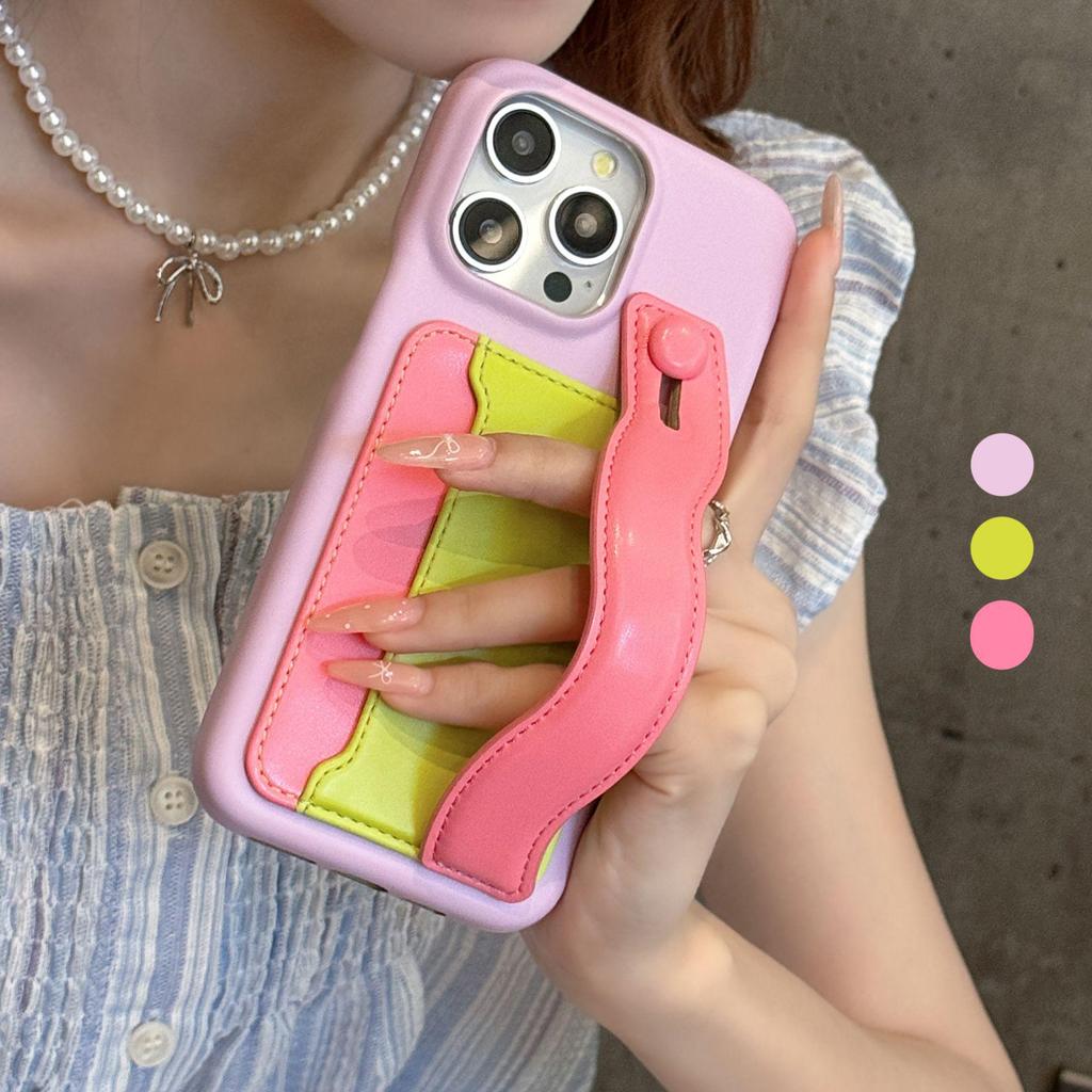 Stilvolle Kontrastfarbene Leder-Kartenhalter-Hülle für iPhone 17 Pro Max