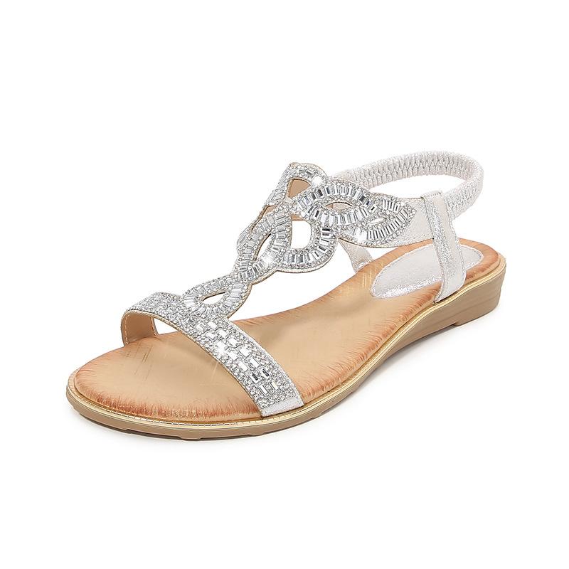 Large size hollow flat rhinestone sandals bohemian comfortable women's shoes summer 5151-3