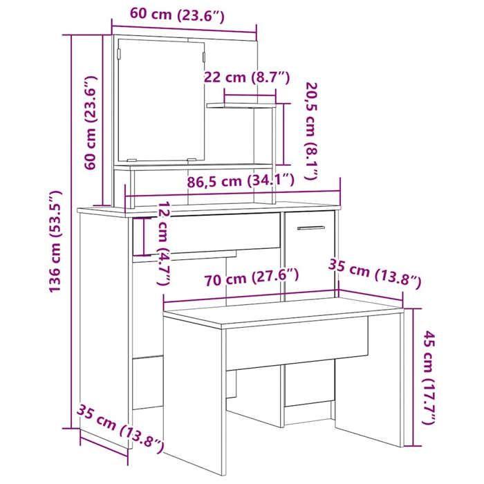 VidaXL Ensemble de coiffeuse vieux bois bois d'ingénierie, coiffeuse, table de maquillage, coiffeuse de chambre, table de 3329191