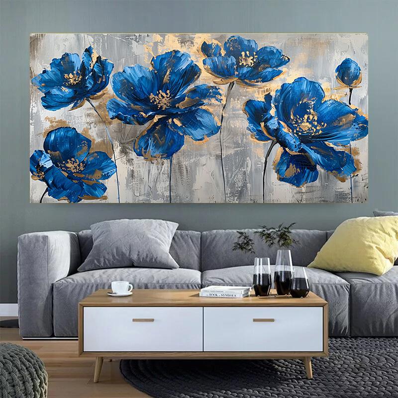 Canvas Poster, Abstract Blue Flowers Painting, Canvas Wall Art, Artwork Wall Painting For Living Room, Wall Decor, Home And Dormitory Decoration