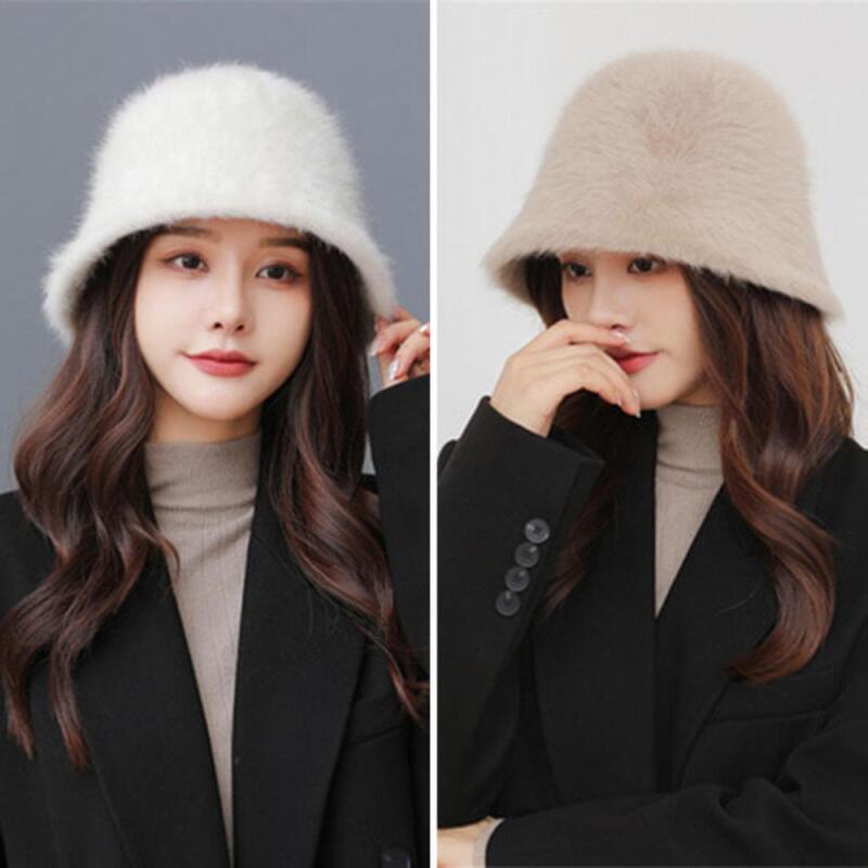 Women s 4-color winter warm fur lined bucket hat C5336_Beige