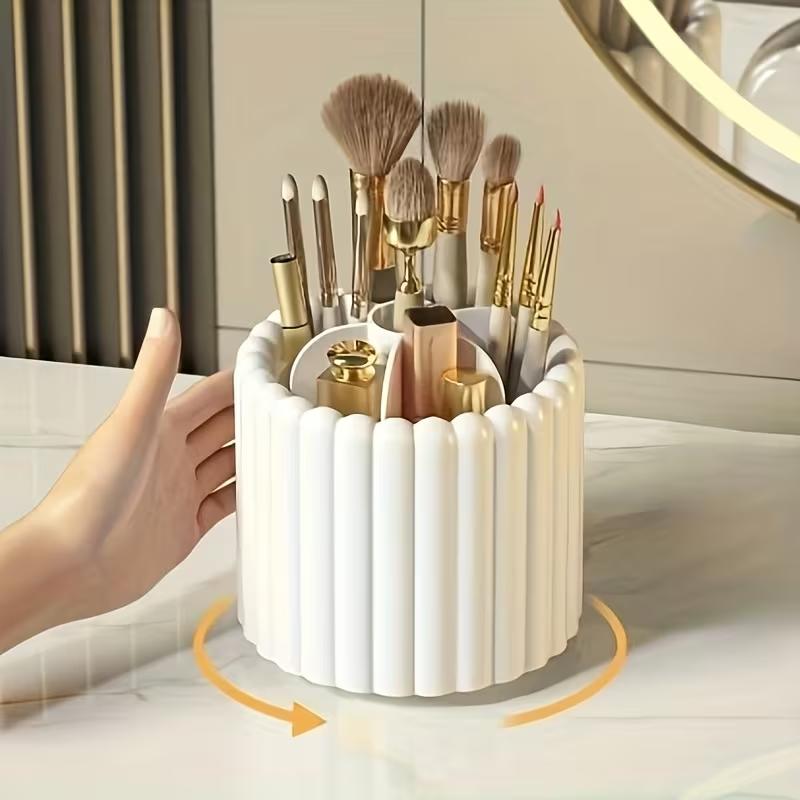 360 Degree Rotating Makeup Brush Holder Desktop Cosmetic Organizer Transparent Vanity Storage Stand No Installation Required