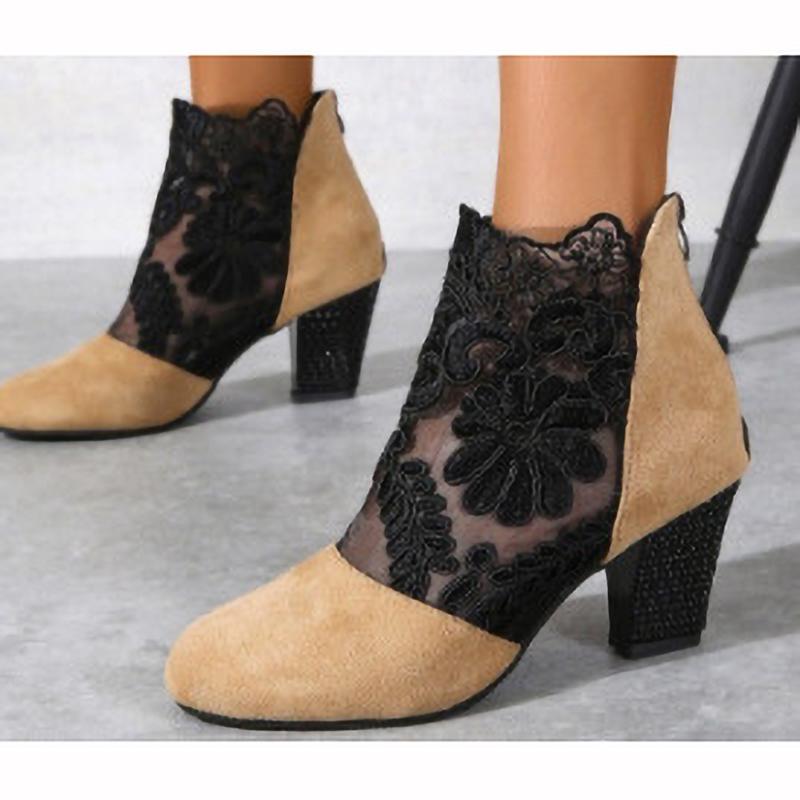 Móda Ženy Vysoké Podpatky Krajka Květina Pásek Kolem Kotníku Vykrojené Sandály Kulatá Špička Zipové Lodičky Zapatos De Mujer