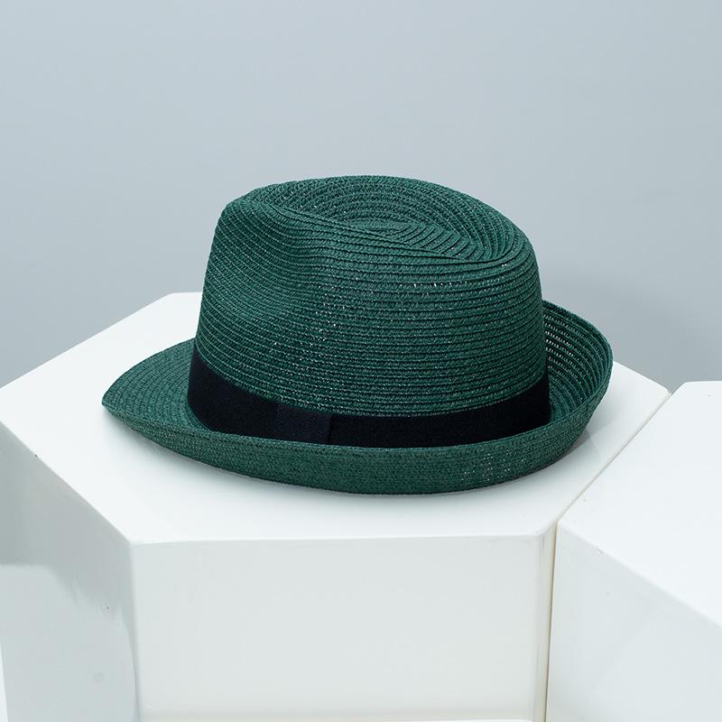 

Spring Summer New Fedora Hat for Men Women, British Style Jazz Cap, Outdoor Travel Sun Protection Straw Hat 54-58CM) темно-зеленого