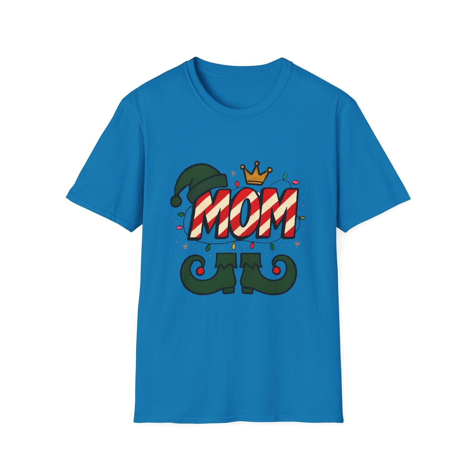 Unisex Softstyle T-Shirt Mens Womens Tees Top MOM Bubble Letters Elf Shoes Hat Crown Lights Christmas 2XL