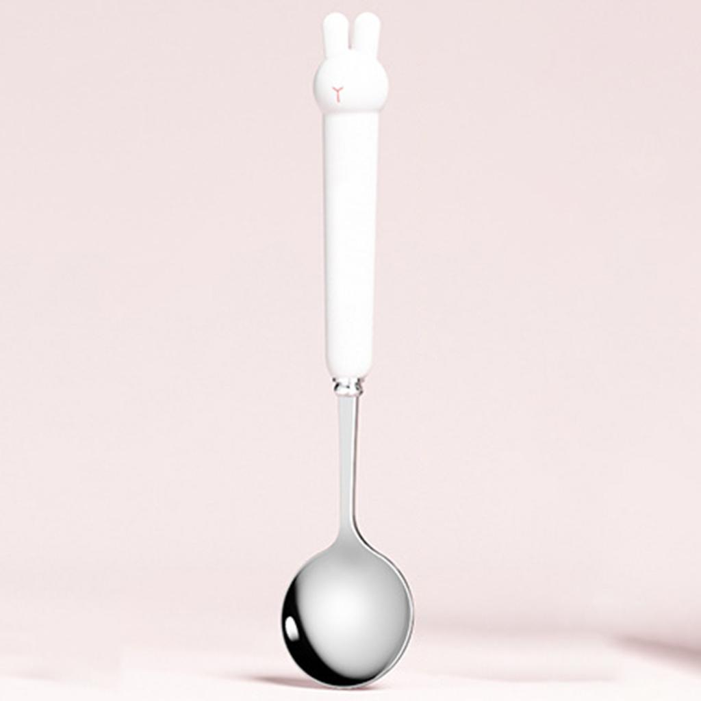 1 sada Lžíce Příbory Pohodlné uchopení Malé a vynikající Kreativní Přenosný Kreslený Králík Nádobí Nerez