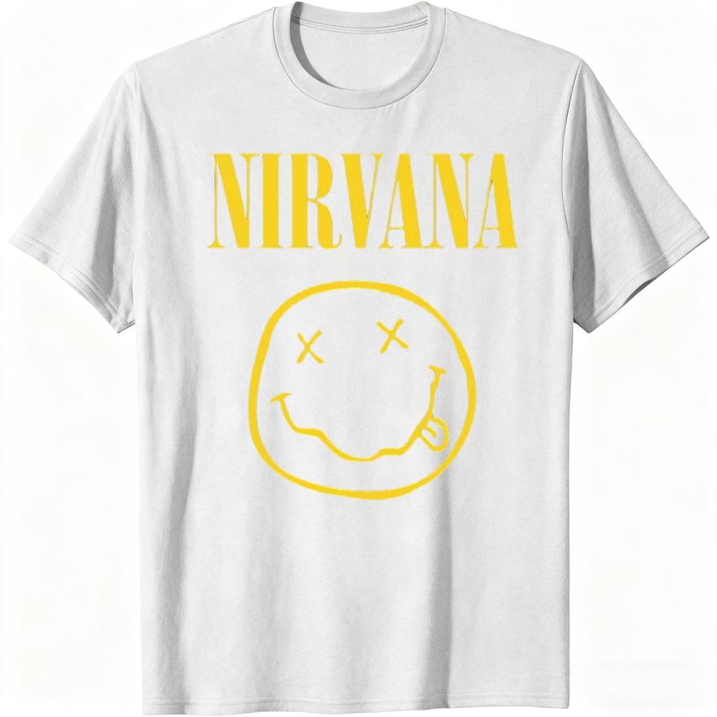 Nirvana Smiling Face Graphic Unisex 100Cotton Tshirt Fashion Retro Y2k Rock Style Unisex Women Breathable New Short Sleeve Shirt