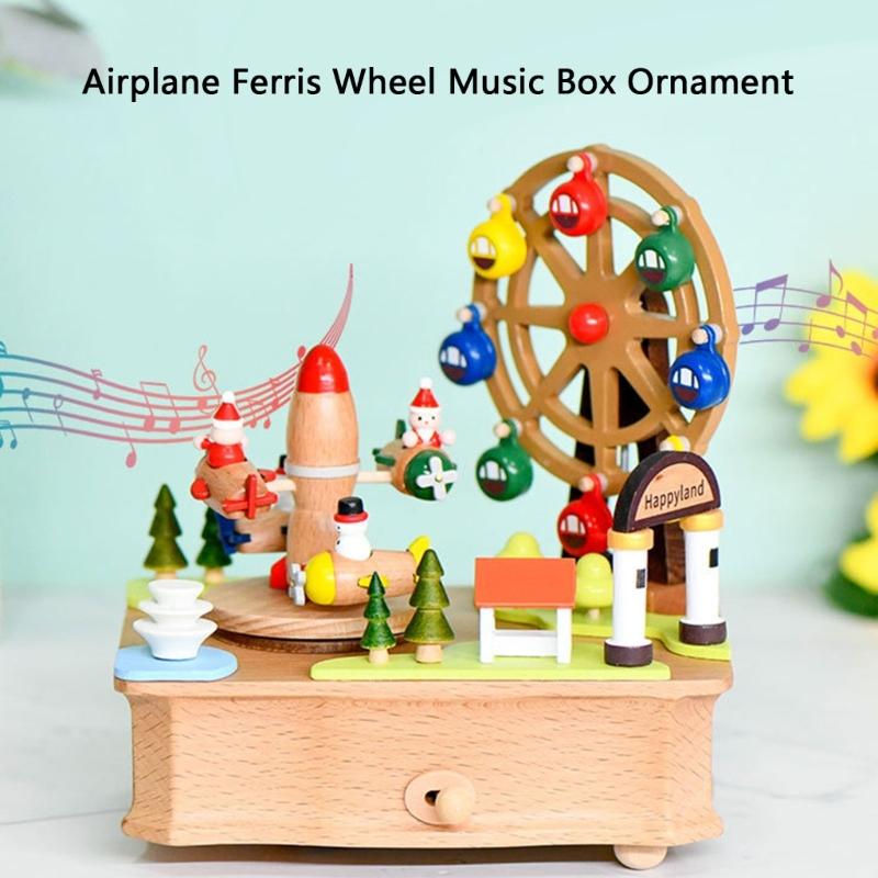 Wooden Music Box Rotating Aircraft Ferris Wheel Design Mechanical Musical Box Home Decoration For Christmas Birthdays