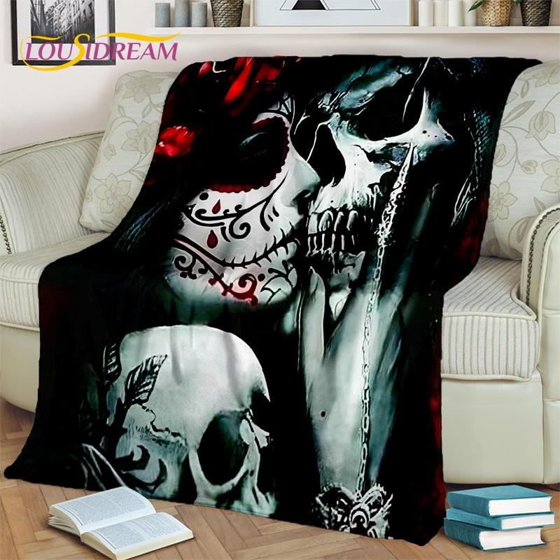 Horror Gothic Weiblicher Schädel Totes Mädchen Decke, Weiche Überwurfdecke für Zuhause Schlafzimmer Bett Sofa Picknick Reise Büro Überdecke Kind