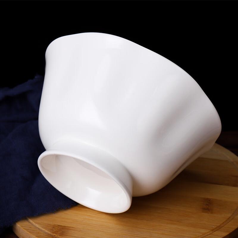 Abay White Embossed High-Foot Bone China 6-inch Bowls (Set of 4)