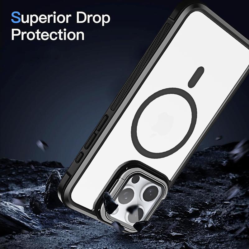 Magsafe Matte Soft TPU Border+Transparent PC Back Cover Holder Shockproof Phone Case For IPhone 15 Pro Max 13 12 11 14 Pro Max