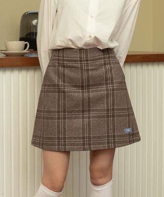 Celtio Women'S Label Point Check Wool Skirt Brown