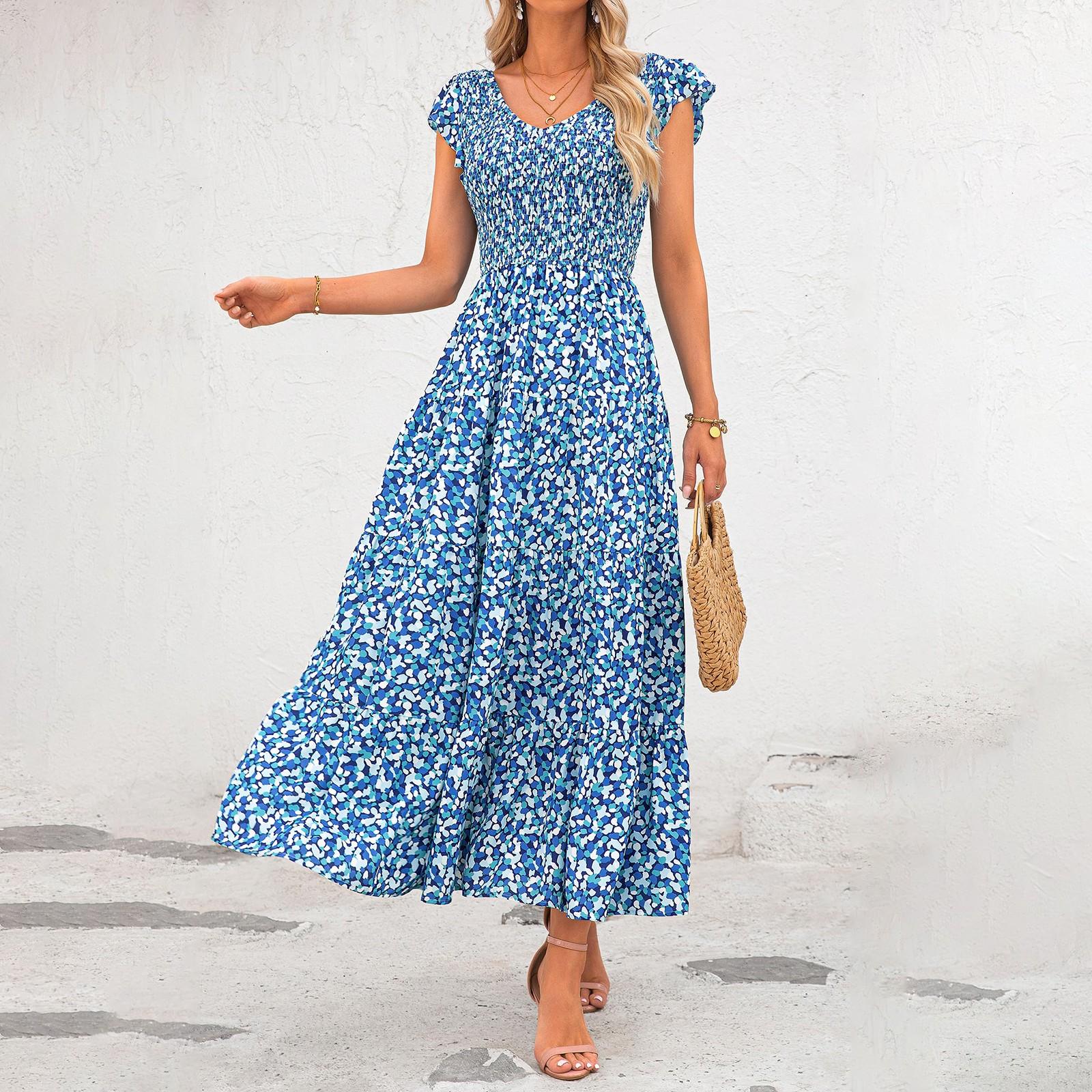 

Плиссированное платье с рукавами-мухами и V-образным вырезом на спине L синий