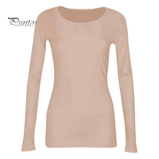 

Женский ребристый топ с длинным рукавом, легкая рубашка с круглым вырезом, повседневная одежда M бежевый