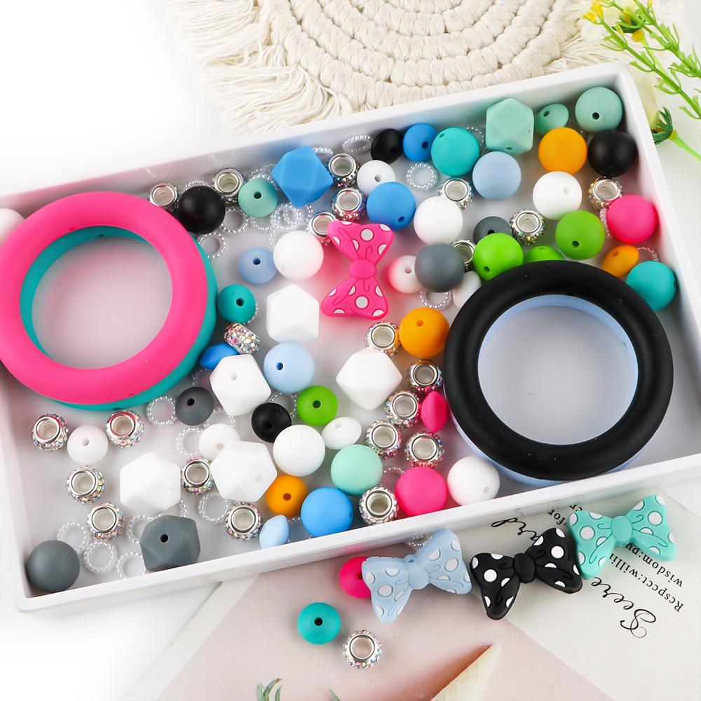 32Pcs/set Mixed Style Silicone Bead Kit Round Silicone Ring Focal Bead DIY KeyChain Bracelet Necklace Jewelry Accessories