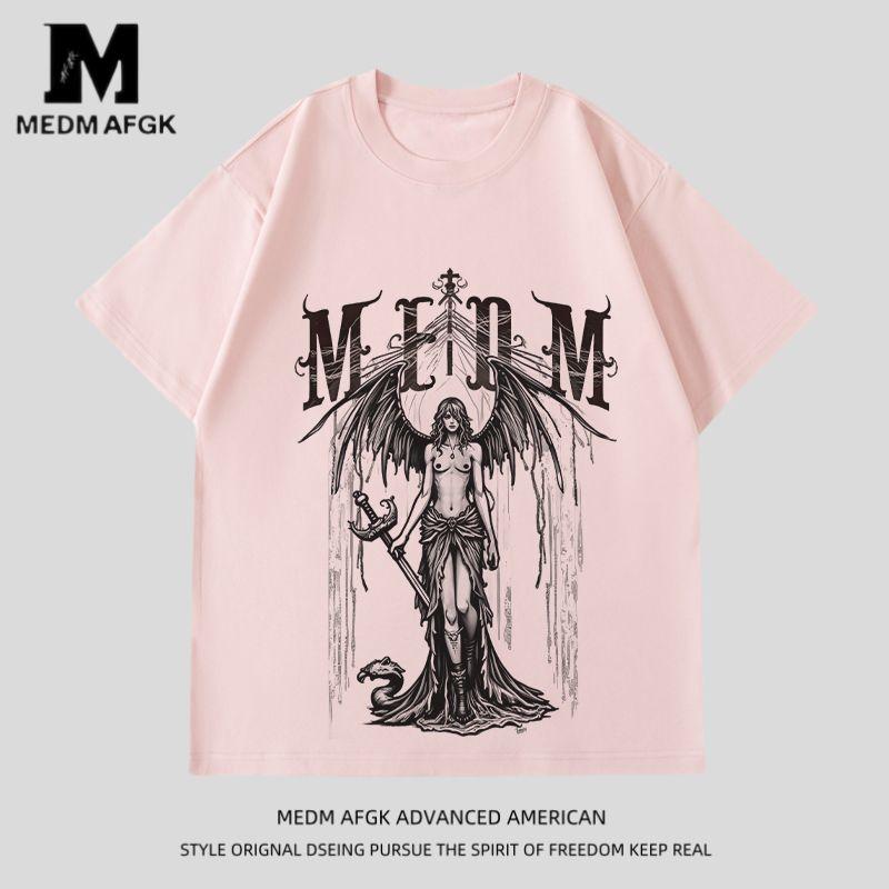 Medm Afgk2025 Summer New Printed Trendy Brand Versatile Short-Sleeved Men's and Women's Loose Cotton Round Neck T-Shirt