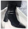 Exquisite Chunky Heel Pointed Toe Patchwork Ankle Boots - Plus Size, Mid Heel, Versatile, and Stylish Women's Elastic Skinny Boots
