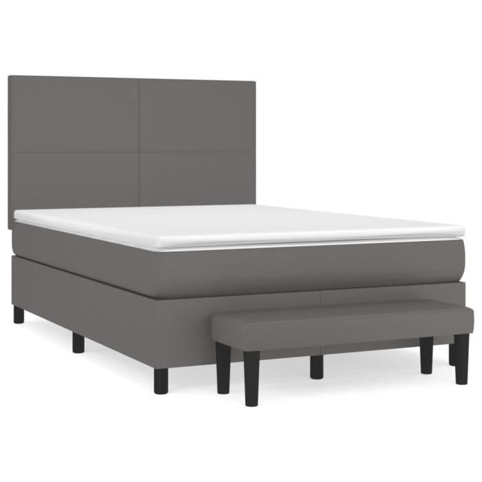 3137549 vidaXL Lit à sommier tapissier avec matelas Gris 140x200 cm Similicuir