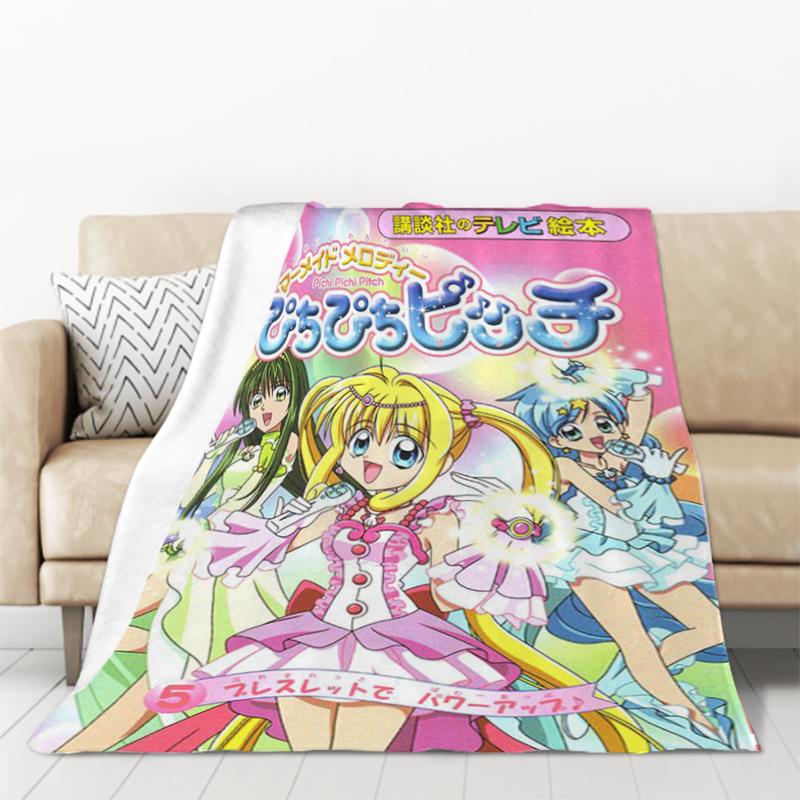 Anime Blanket Mermaid Melody Pichi Pichi Pitch Double Bed Blankets & Throws Furry Throw Sofa Fluffy Soft Decorative Custom Kid's