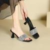 33-One-word High-heeled Slippers Women's Summer New Square Head Wine Glass and High-heeled Shoes Rhinestone Cool Slippers Women