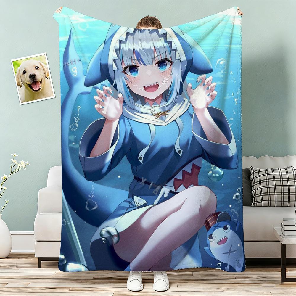 Gawr Gura Throw Lightweight 240g Flannel Blanket Soft Skin-friendly for Summer Cooling 75x90cm