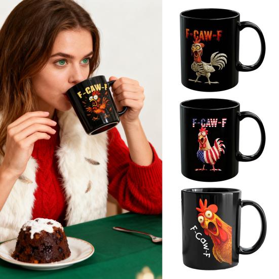 Funny Coffee Mug F-Caw-F Chicken Mug Ceramic 350ml Hot Cold Drinking Cup Dishwasher Safe Novelty Gift