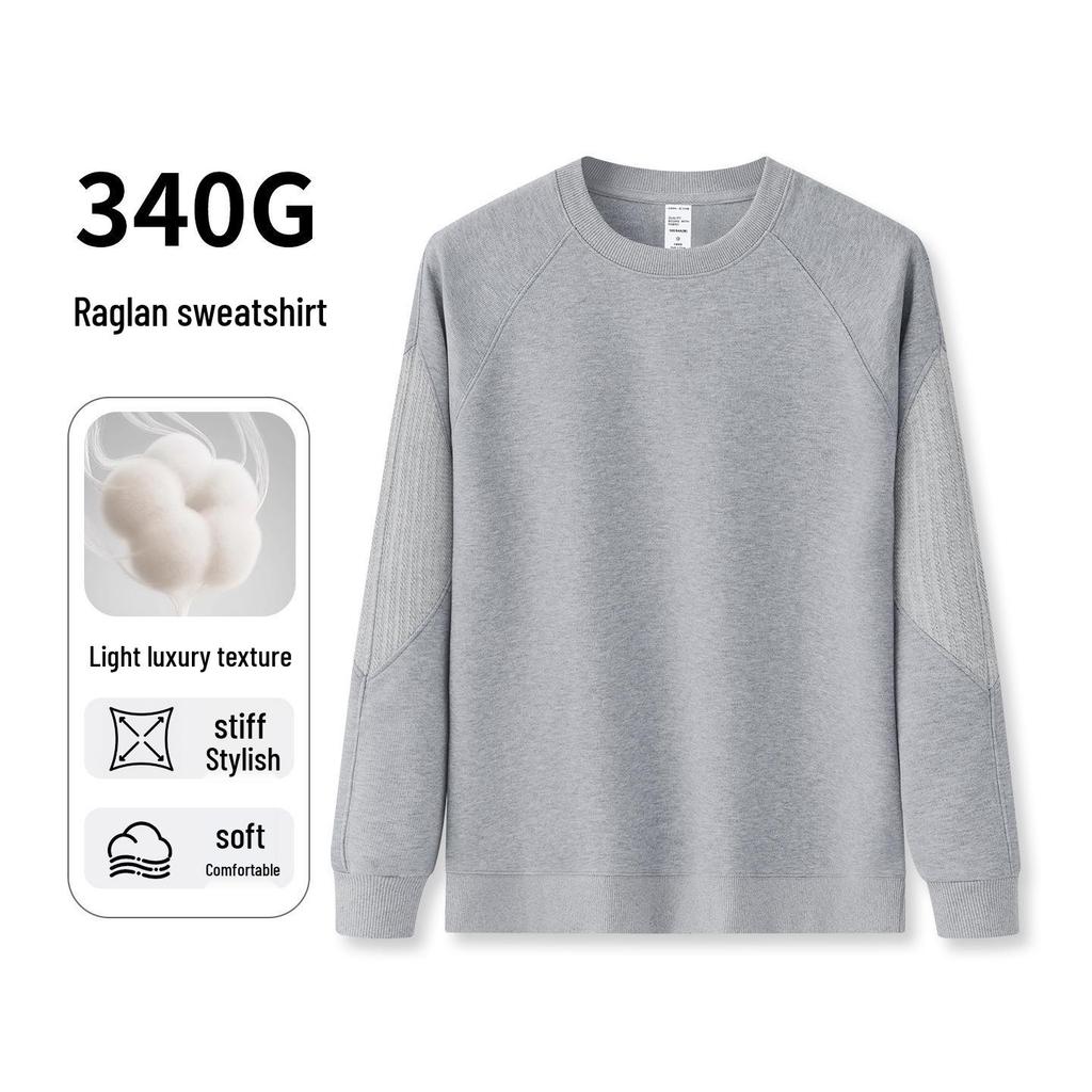 Men's Heavyweight Patchwork Raglan Hoodie: Autumn/Winter Round Neck Casual Layer Top (340G)