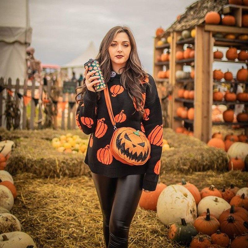 Beach Fashion 2024 Women's Clothing Loose Casual Halloween Pumpkin Sweater Versatile Stylish Fall and Winter New Product
