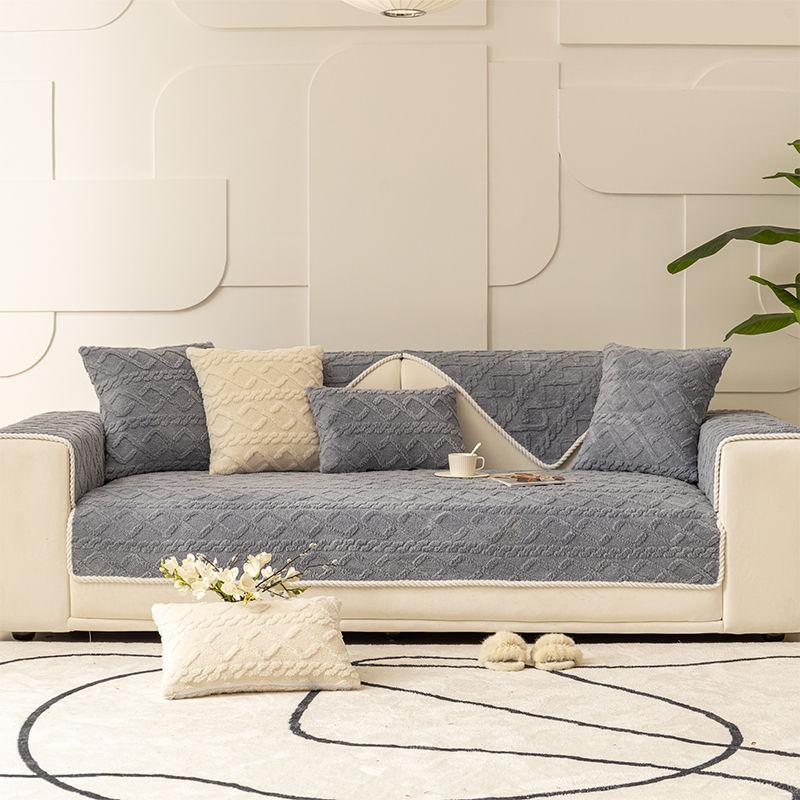 

Плюшевая подушка для дивана, утолщенная жаккардовая нескользящая наволочка, хлопковый бархатный универсальный чехол для гостиной, задняя часть дивана 70x70cm 1pcs серый