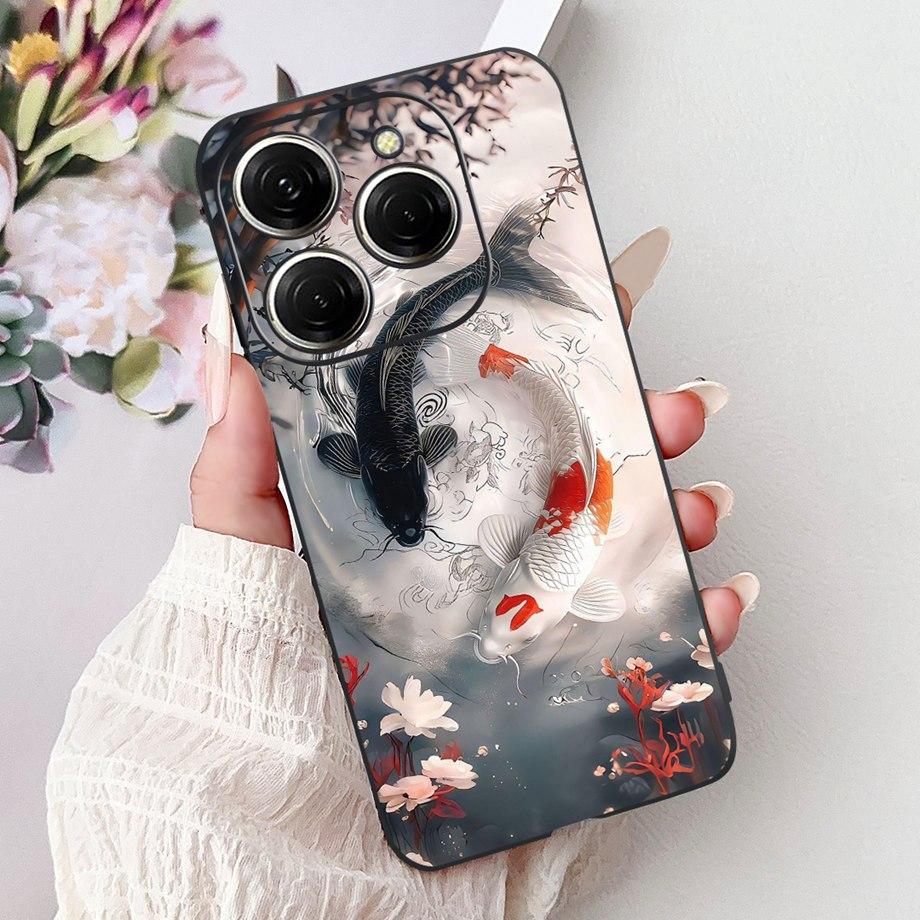 Dragon Koi Fish Landscape Phone Case For Tecno Spark 20 Pro Spark 20 20c 20Pro Plus Back Cover Soft TPU Cartoon Bumper KJ7 KJ6