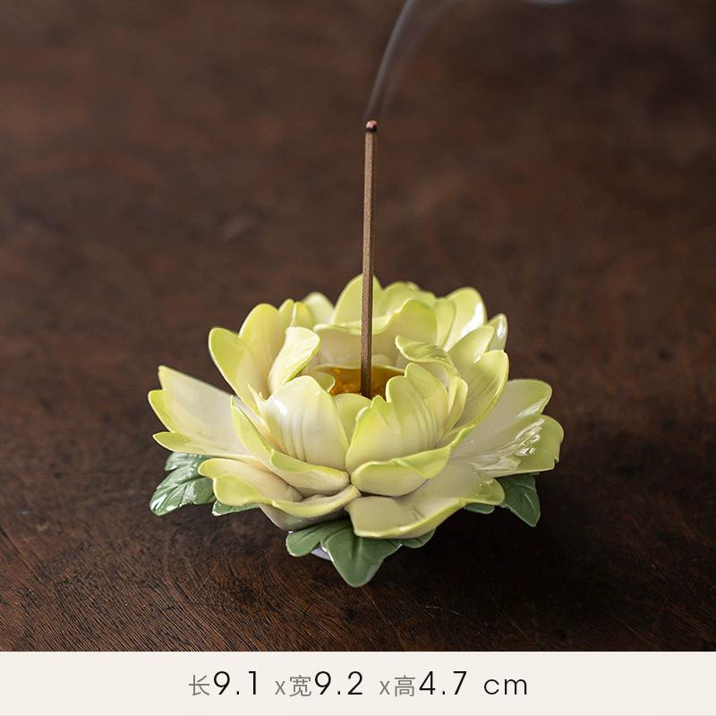 Peony Incense Holder Ceramic Pinched Flower Incense Stick Holder, Creative Art Home Decor Zen Burner for Aromatherapy, Gift