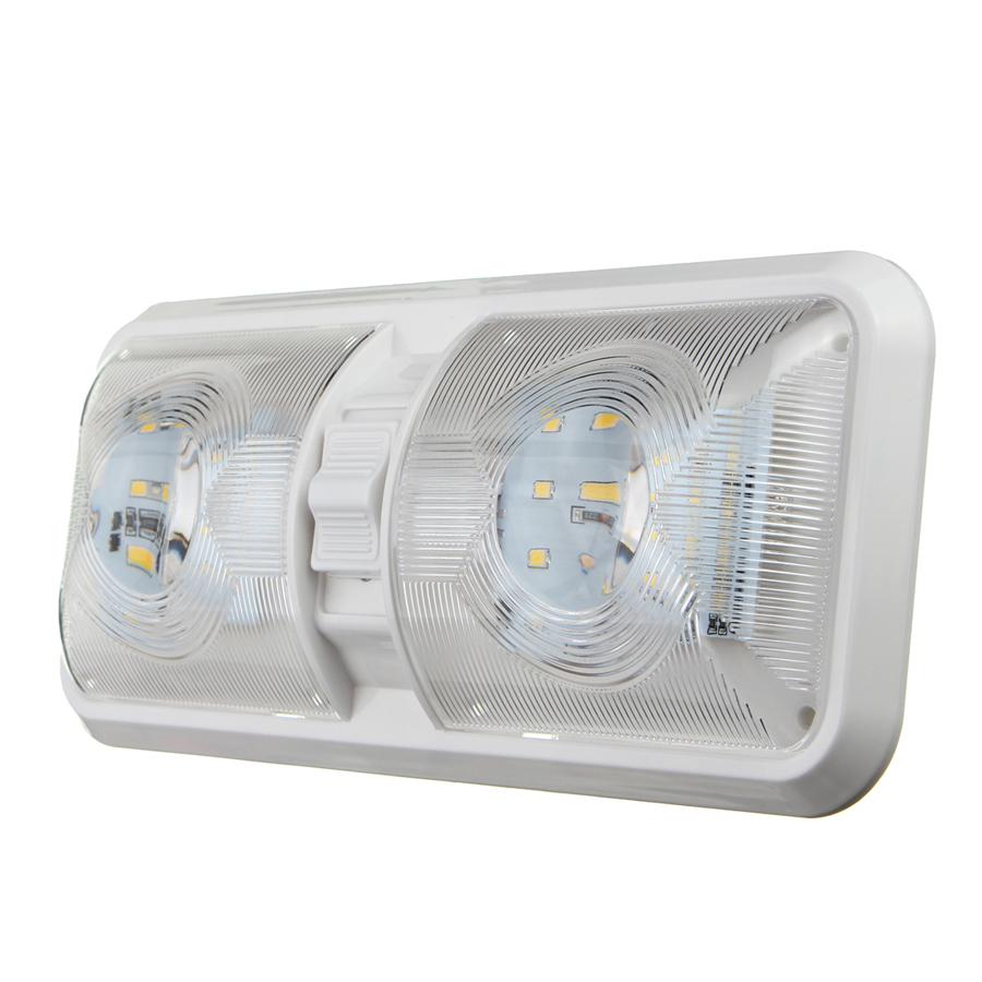 RV LED 12v Fixture Ceiling Camper Trailer Marine Double Dome Light 620LM 48 LEDs